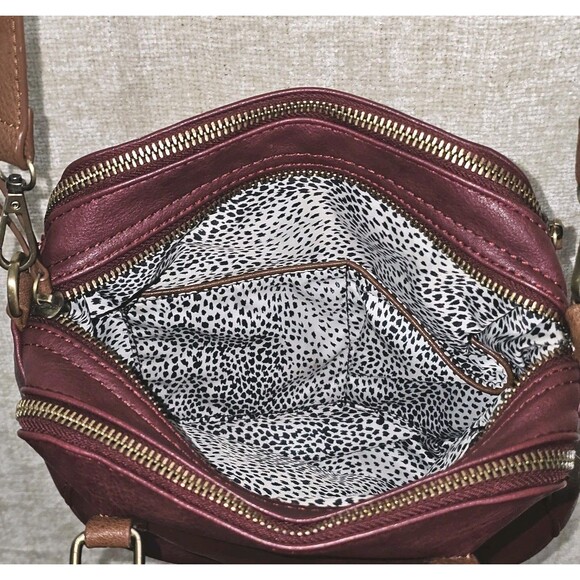 Modcloth Faux Leather Burgundy & Tan  Shoulder Handbag Crossbody Purse - Picture 7 of 14